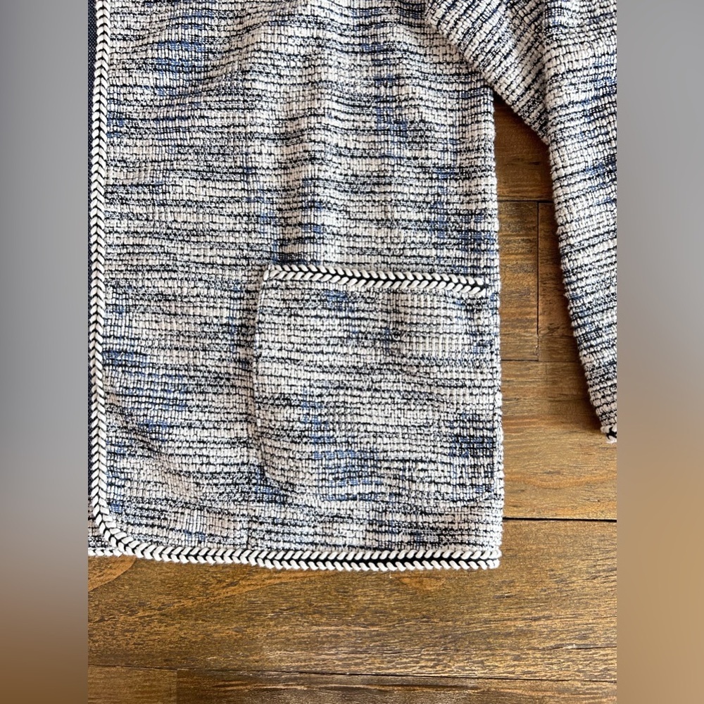 MAX STUDIO Cardigan Blazer Textured Tweed Braided Pockets Blue, black white blue - Picture 5 of 10